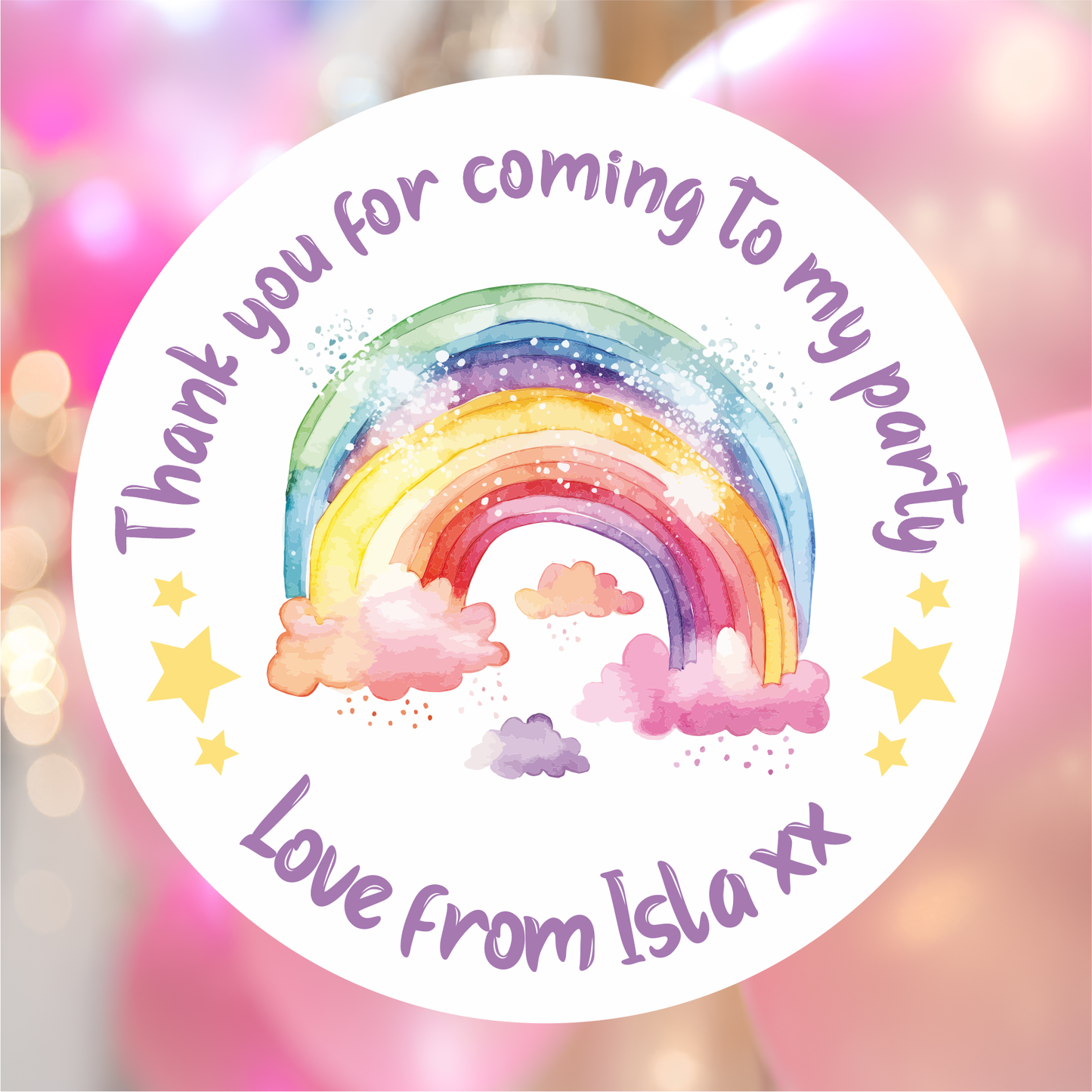 Personalised Kids Birthday Party Stickers, Children's Party Bag Stickers, Birthday Girl Rainbow Stickers