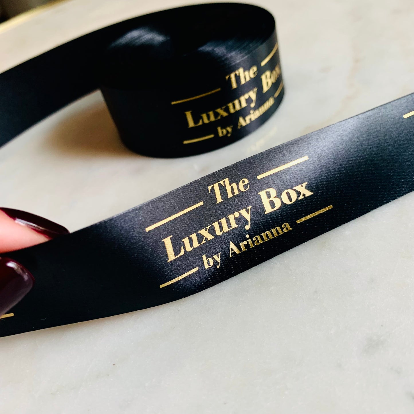 Personalised Black Ribbon | 15-25 mm Satin Ribbon | Ribbon With Logo | Customised Ribbon