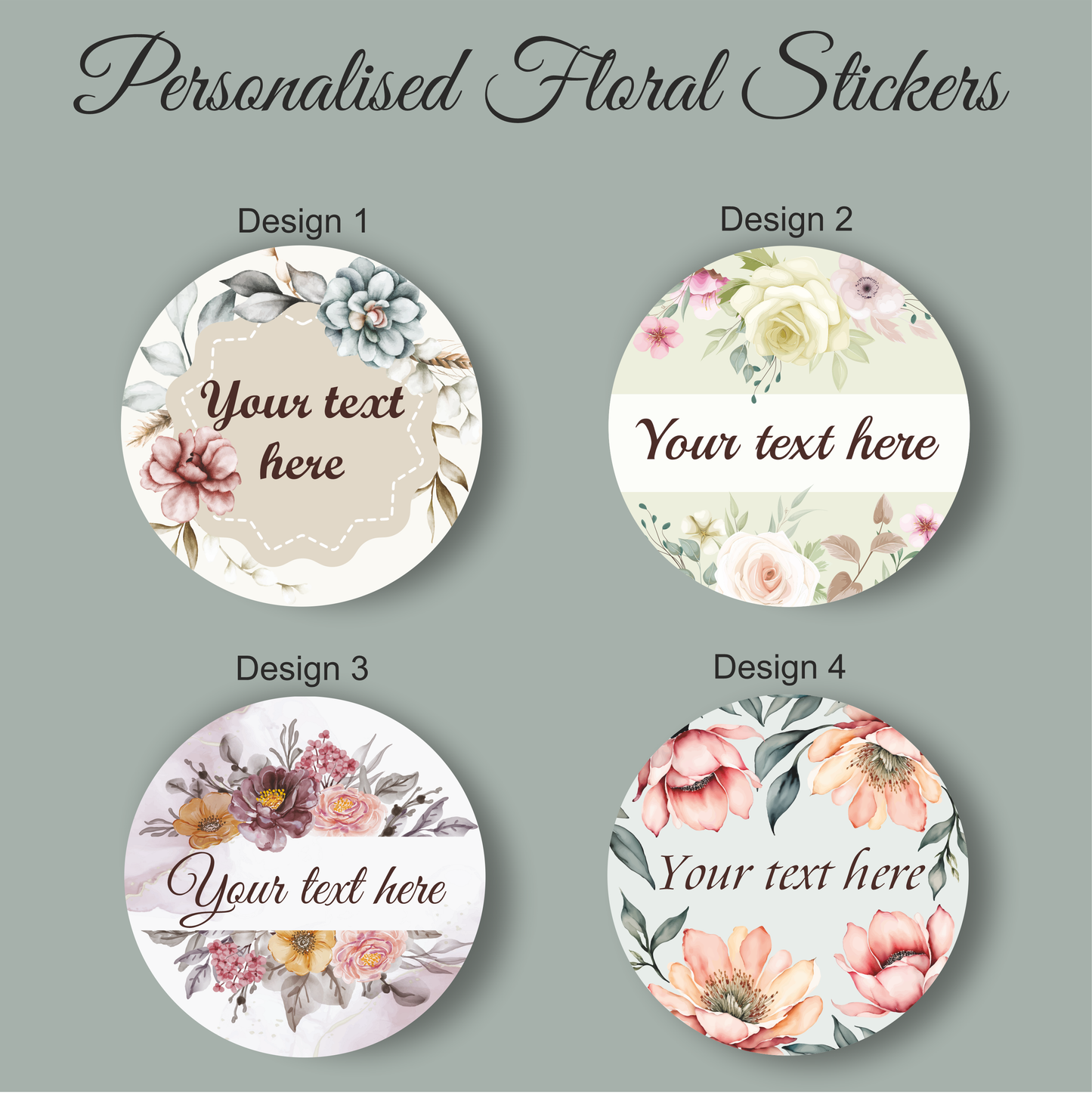 Personalised Floral Round Stickers | Custom Flower Stickers | Stickers With Name | Wedding Stickers