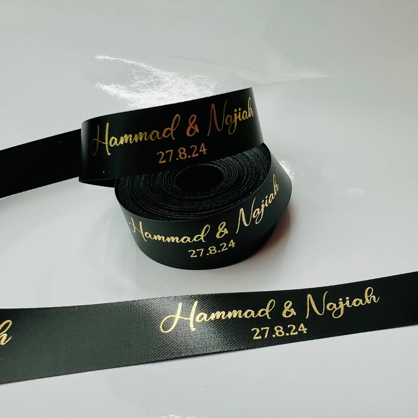 Personalised Black Ribbon | 15-25 mm Satin Ribbon | Ribbon With Logo | Customised Ribbon