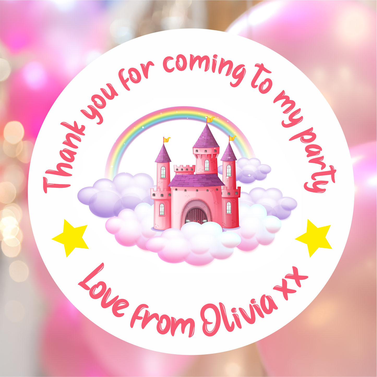 Personalised Kids Birthday Party Stickers, Children's Party Bag Stickers, Birthday Girl Castle Stickers