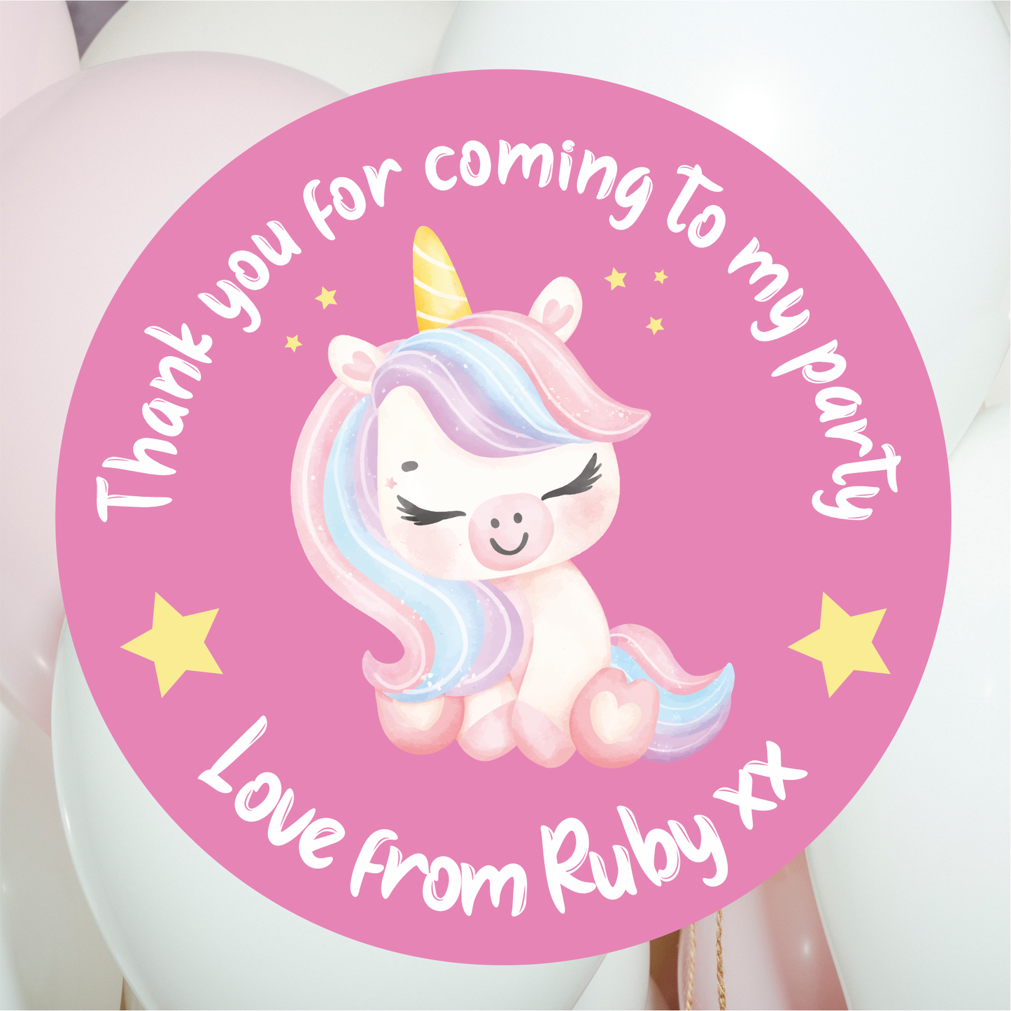 Personalised Kids Birthday Party Stickers, Children's Party Bag Stickers, Birthday Girl Unicorn Stickers