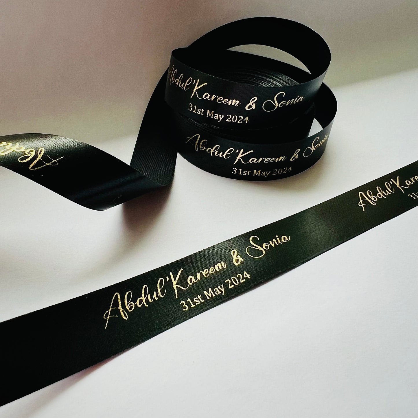 Personalised Black Ribbon | 15-25 mm Satin Ribbon | Ribbon With Logo | Customised Ribbon