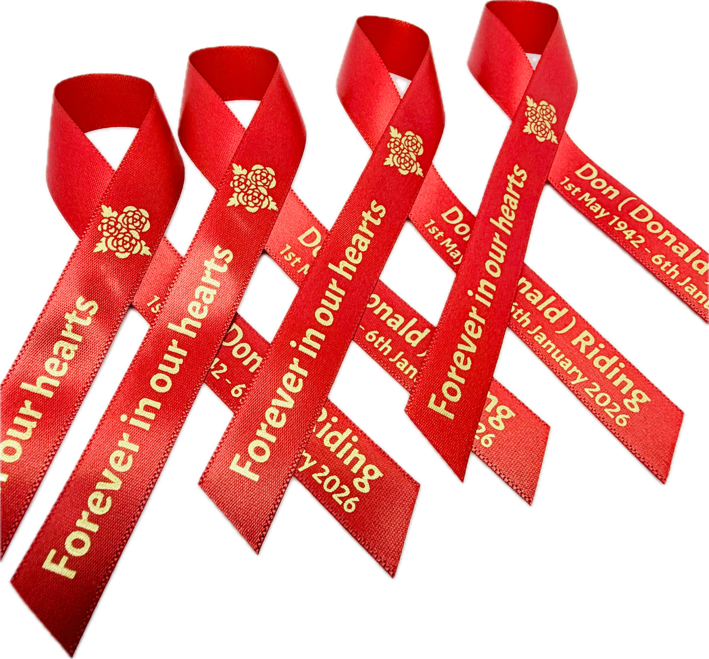 Personalised Memorial Ribbon, Funeral Remembrance Brooch with Safety Pin, 12.5 cm Height, Ready to Wear Keepsake