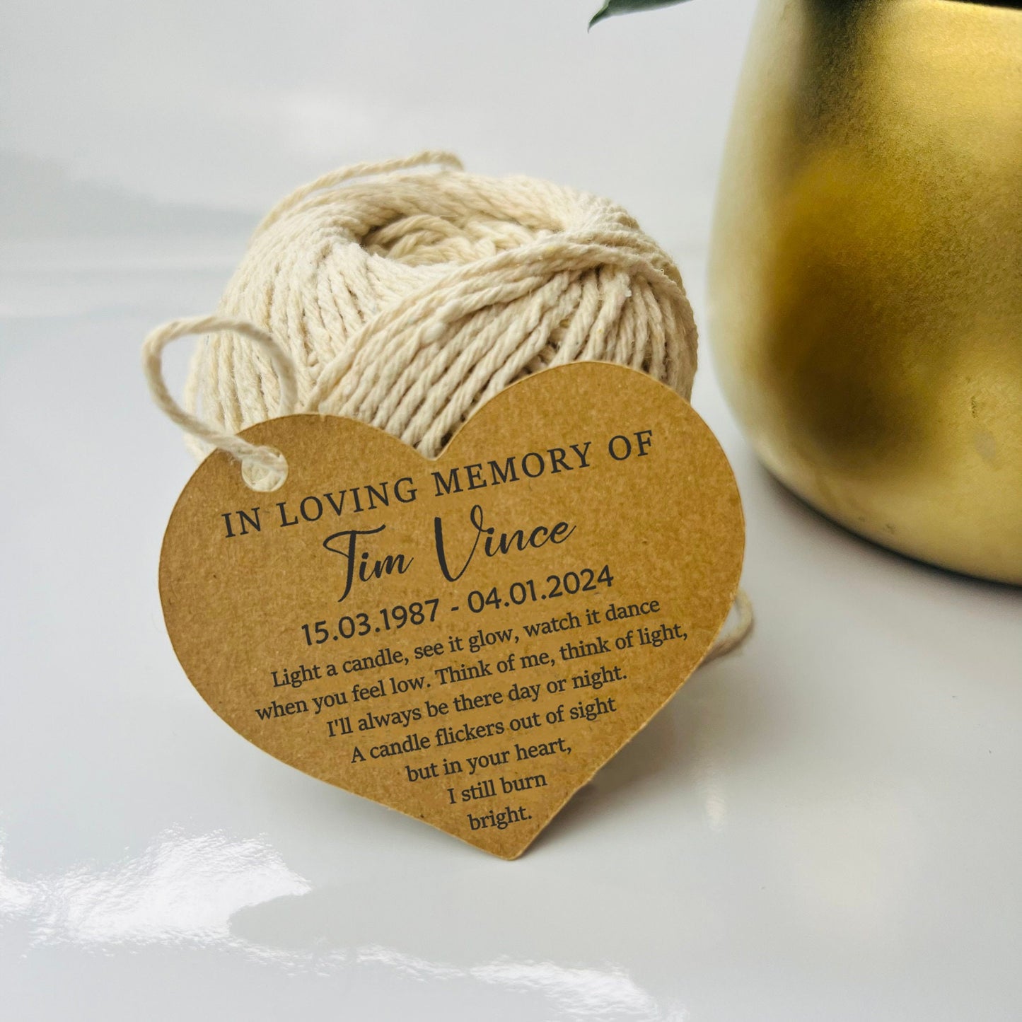 Memorial Kraft Tags With Name And Dates, Personalised Labels In Loving Memory, Funeral Candle Tags