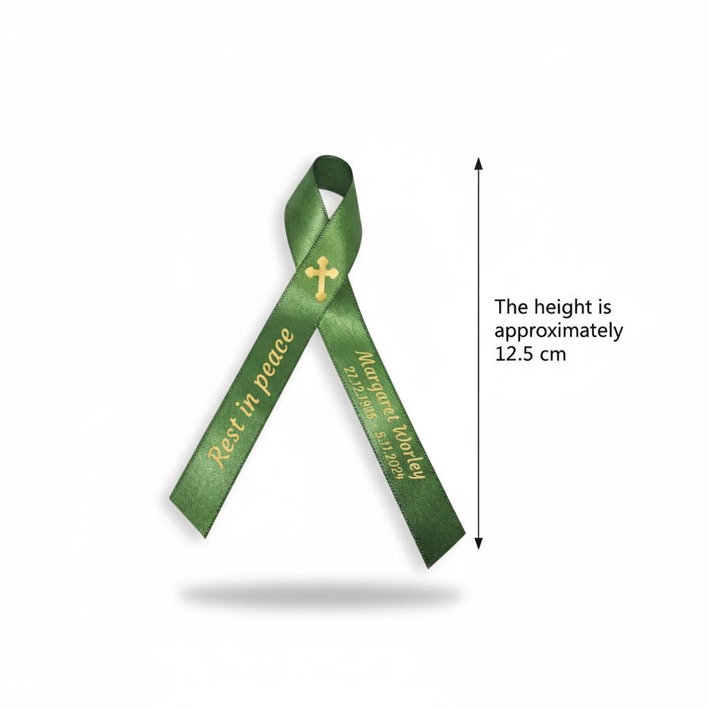 Personalised Memorial Ribbon, Funeral Remembrance Brooch with Safety Pin, 12.5 cm Height, Ready to Wear Keepsake